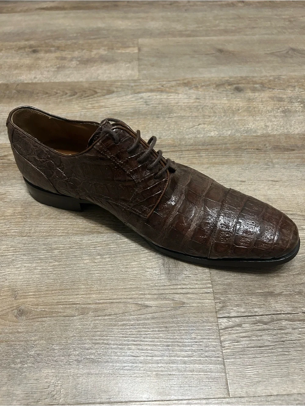 Emling Chasseur Men's Size 41.5 US 8 Crocodile Skin Brown Leather Derby Shoes